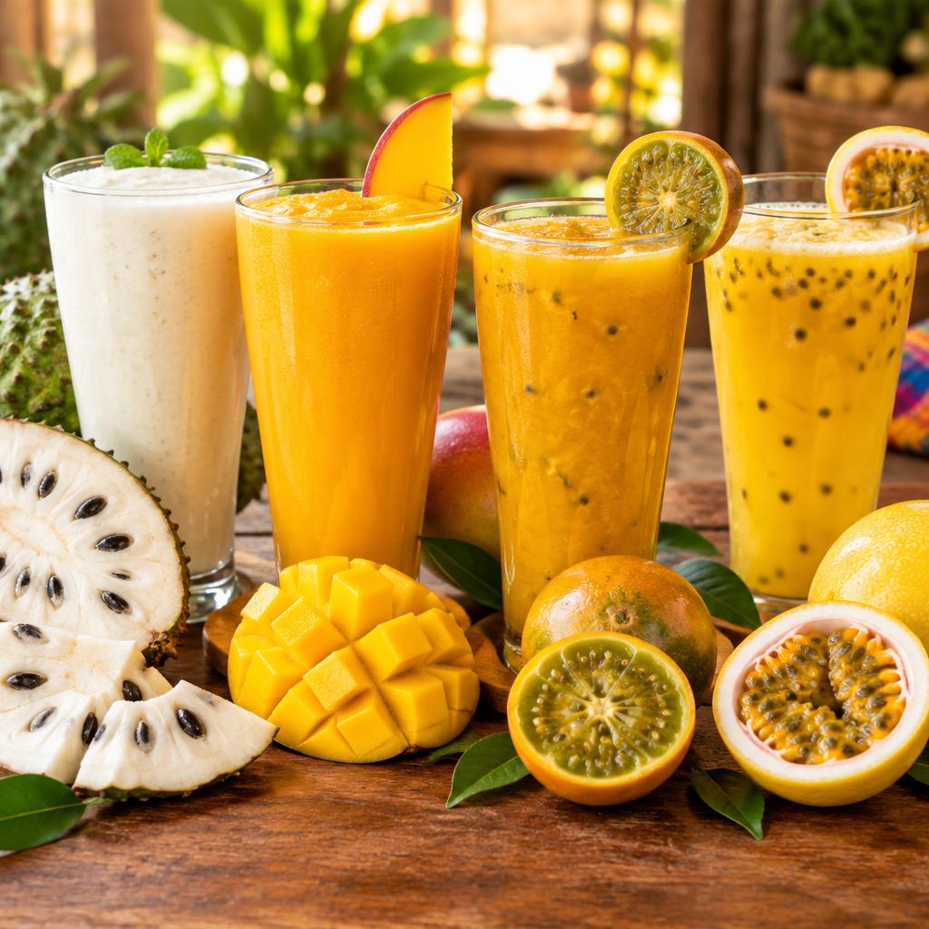 Jugos naturales y licuados de frutas tropicales colombianas